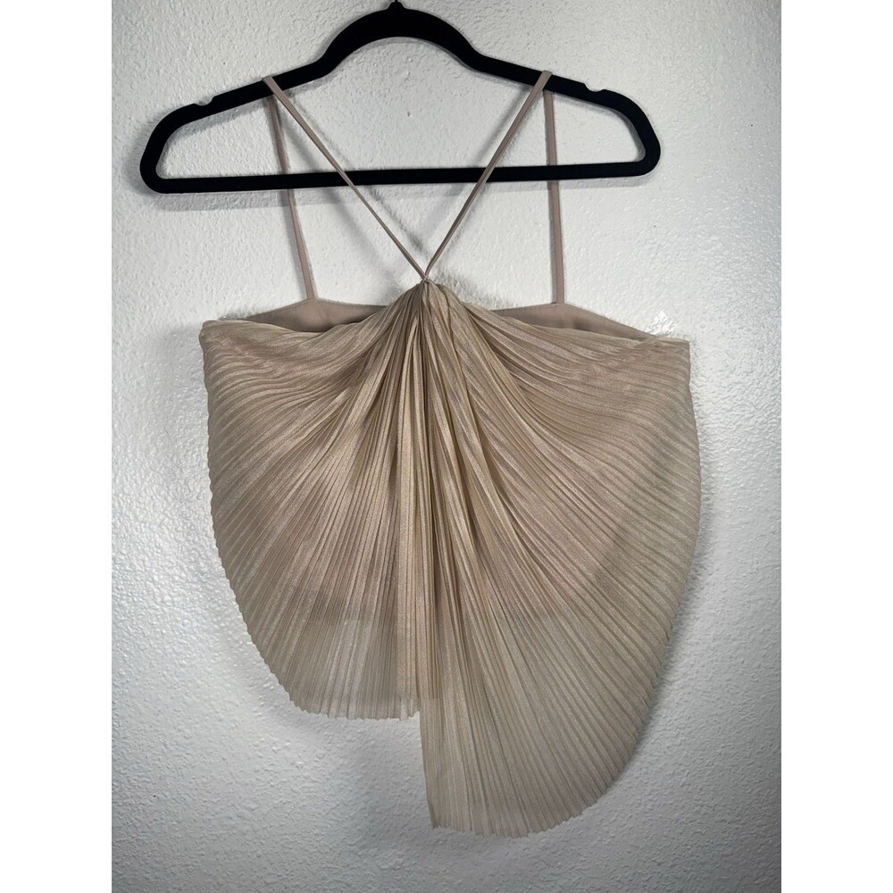 AEL Studio sexy Sleeveless Cropped Pleated Transparent Shirt Top Small Beige